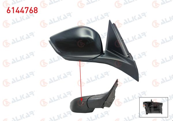 ALKAR 6144768 | Dış Dikiz Aynası Sağ Elektrikli Isıtmalı Otomatik Katlanır Sinyalli Sensörlü Alt Aydınlatmalı 11 Pin Peugeot 308 III 2021-/ 308 Sw 2021-/ 408 II 2022