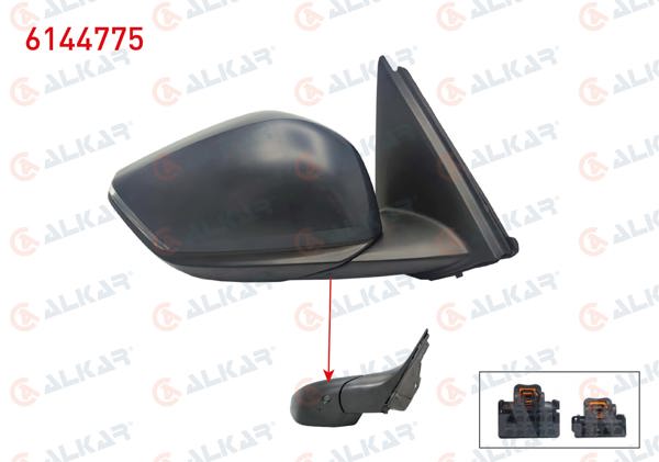 ALKAR 6144775 | Dış Dikiz Aynası Sağ Elektrikli Isıtmalı Astarlı Otomatik Katlanır Sinyalli Sensörlü Alt Aydınlatmalı Citroen 12 Pin C4 III 2020 -