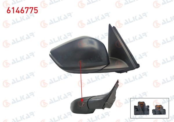 ALKAR 6146775 | Dış Dikiz Aynası Sağ Elektrikli Isıtmalı Astarlı Otomatik Katlanır Sinyalli Sensörlü Alt Aydınlatmalı Kör Noktalı 14 Pin Citroen C4 III 2020 -