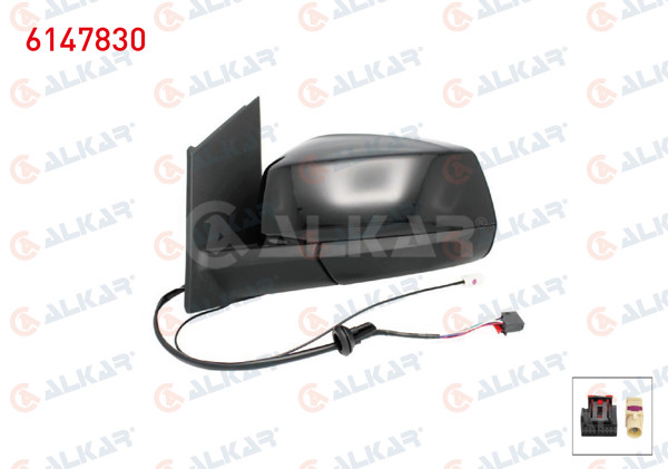 ALKAR 6147830 | Dış Dikiz Aynası Sol Elektrikli Isıtmalı Otomatik Katlanır Antenlı Parlak Siyah 7 Pin Ford Tourneo Connect 2022-/ Volkswagen Caddy V 2020 -