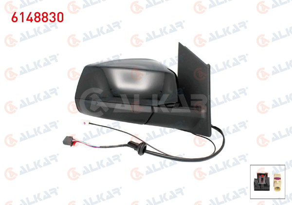 ALKAR 6148830 | Dış Dikiz Aynası Sağ Elektrikli Isıtmalı Otomatik Katlanır Antenlı Parlak Siyah 7 Pin Ford Tourneo Connect 2022-/ Volkswagen Caddy V 2020 -