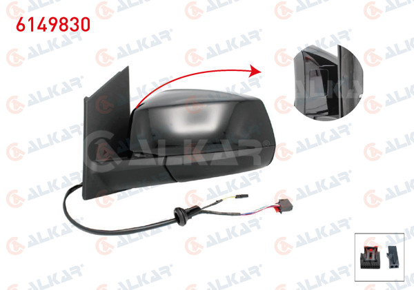 ALKAR 6149830 | Dış Dikiz Aynası Sol Elektrikli Isıtmalı Otomatik Katlanır Kör Noktalı Parlak Siyah 7 + 2 Pin Ford Tourneo Connect 2022-/ Volkswagen Caddy V 2020 -