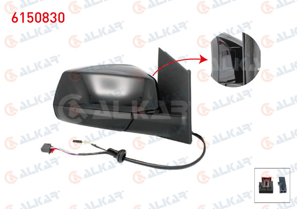 ALKAR 6150830 | Dış Dikiz Aynası Sağ Elektrikli Isıtmalı Otomatik Katlanır Kör Noktalı Parlak Siyah 7 + 2 Pin Ford Tourneo Connect 2022-/ Volkswagen Caddy V 2020 -