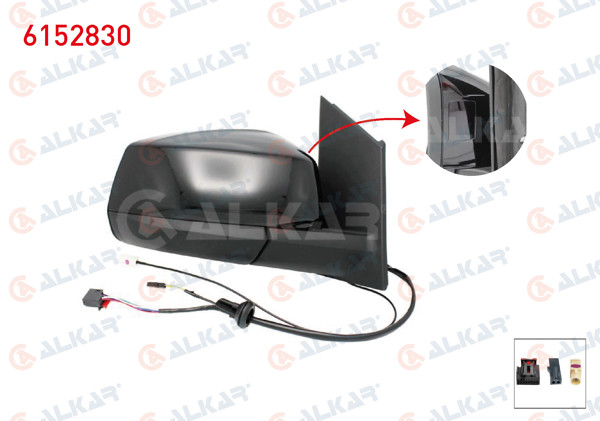 ALKAR 6152830 | Dış Dikiz Aynası Sağ Elektrikli Isıtmalı Otomatik Katlanır Kör Noktalı Antenlı Parlak Siyah 7 + 2 Pin Ford Tourneo Connect 2022-/ Volkswagen Caddy V 2020 -