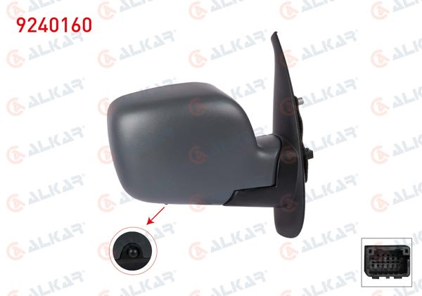 ALKAR 9240160 | Dış Dikiz Aynası Sağ Elektrikli Isıtmalı Sensörlü (7 Pin) Renault Kangoo 2008-2012