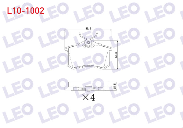 LEO L10-1002 | Fren Balata Arka 15,5mm Golf IV-V-VI / Jetta V-VI / Polo III-IV-V-VI / Caddy III / Clio III / Megane III-IV / 207 / 208 / 307 / 308 / Partner / C3 II-III / C4 II / A3 II / A4 II-III / A6 II / N II-III / Ibiza III-IV / Crossland