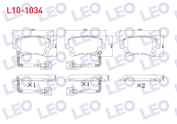 LEO L10-1034 | Fren Balata Arka Fişli Audi A8 3.0 TDI 2003-2010 / A8 4.2 V8 TDI 2003-2010 / A8 3.0 V6 TDI 2003-2010 / A4 3.0 V6 2004-2008 / Transporter VI 2.0 TDI 2009-Transporter VII 2019 -