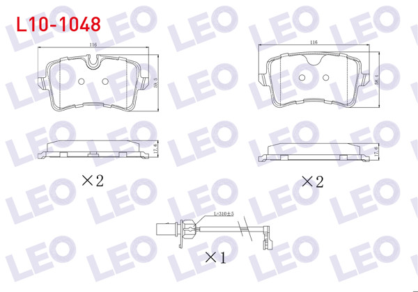 LEO L10-1048 | Fren Balata Arka Fişli Audi A6 (4G2,C7) 2.0 TFSI 2010-/ 3.0 TDI 2010-/ 2.0 TDI 2010-/ A7 (4Ga) 2.8 FSI 2010-/ 3.0 TDI 2010-/ A8 (4H_) 3.0 TFSI 2009-/ 3.0 TDI 2009-/ Porsche Macan (95B) 2.0 2014 -