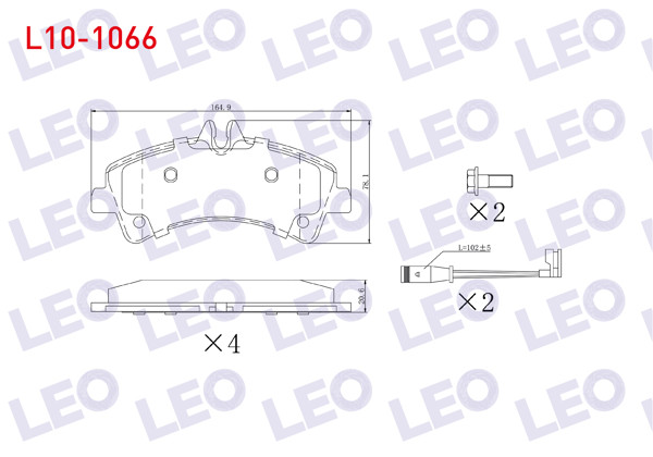 LEO L10-1066 | Fren Balata Arka Fişli Mercedes Sprinter 5T (906) 515 CDI Çift Teker 2006-2009 / VW Crafter 30-35 2.5 TDI Çift Teker 2006-2016 / Crafter 30-35 2.0 TDI Çift Teker 2006-2016
