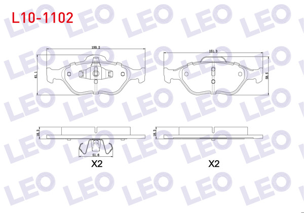LEO L10-1102 | Fren Balata Ön Ford Fiesta V 1.4 TDCI 2001-2008 / 1.6 TDCI 2001-2008 / 1.25İ 2001-2008 / 1.4İ 16V 2001-2008 / Fiesta IV 1.25İ 16V 1996-2002 / 1.4İ 16V 1996-2002 / Ford Ka 1.2 1996-2008 / Ka 1.3 1996-2008