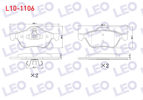 LEO L10-1106 | Fren Balata Ön Renault Megane II (Bm0 / 1,Cm0 / 1) 1.5 DCI 2002-2008 / Megane II (Bm0 / 1,Cm0 / 1) 1.9 DCI 2002-2008 / Megane II (Bm0 / 1,Cm0 / 1) 1.6İ 16V 2002-2008