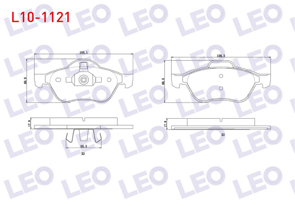 LEO L10-1121 | Fren Balata Ön Renault Laguna II (Bg0 / 1) 1.6İ 16V 15 Jant 2001-2007 / Laguna II 1.9 DCI 15 Jant 2001-2007 / Laguna III 1.5 DCI 2007-/ Laguna III 1.6İ 16V 2007-/ Laguna II 1.8İ 16V 2001-2007