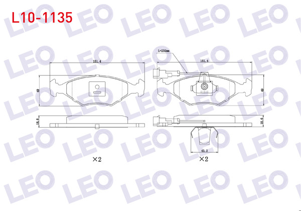 LEO L10-1135 | Fren Balata Ön Fişli Fiat Palio 1.2İ 16V 1996-2005 / Palio 1.4İ 1996-2005 / Palio 1.6İ 16V 1996-2005 / Albea 1.2 1996-2003 / Albea 1.6 1996-2003 / Siena 1.4İ 1997-2002 / Siena 1.6İ 16V 1997-2002