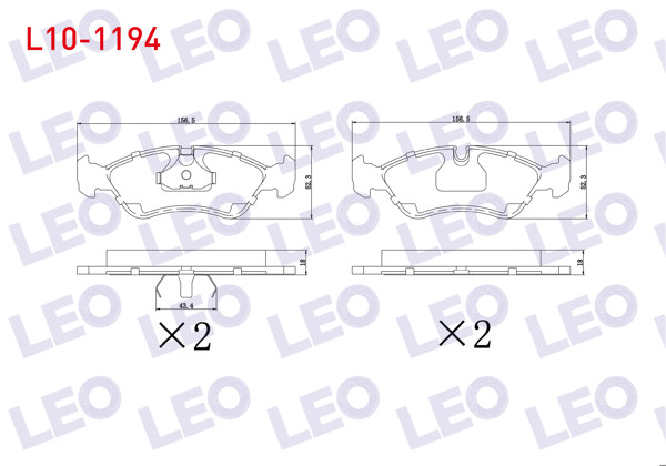LEO L10-1194 | Fren Balata Ön Opel Vectra B 1.6İ 1995-2003 / Vectra B 1.8İ 16V 1995-2003 / Vectra B 2.0 Dtı 1995-2003 / Vectra B 1.7 TD 1995-2003 / Daewoo Espero (Klej) 1.8İ 1995-1999