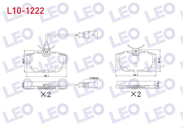 LEO L10-1222 | Fren Balata Arka Fişli Volkswagen Transporter IV (70Xb,70Xc,7Db,7Dw) 2.4 D 1990-2003 / Transporter IV (70Xb,70Xc,7Db,7Dw) 2.5 TDI 1990-2003 / Ford Galaxy (Wgr) 1.9 TDI 1995-2006