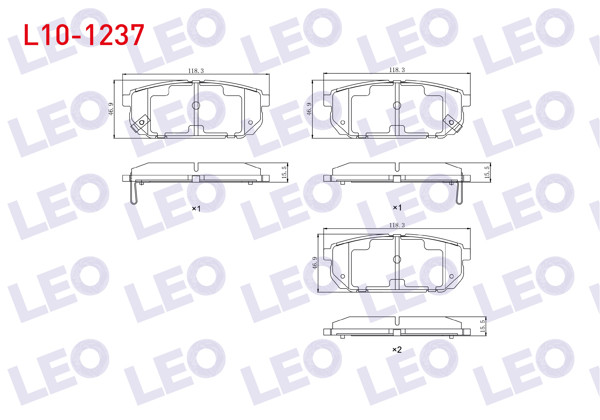 LEO L10-1237 | Fren Balata Arka Ikazlı Kia Sorento I (Jc) 2.4İ 2002-2009 / Kia Sorento I (Jc) 2.5 CRDI 2002-2009