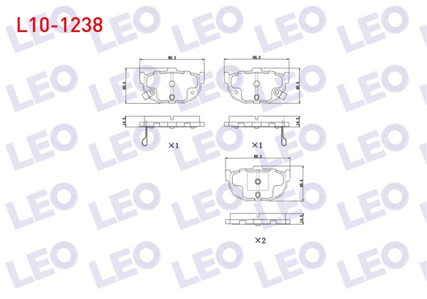 LEO L10-1238 | Fren Balata Arka Ikazlı Kia Cerato (Ld) 1.5 CRDI-1.6 CRDI-1.6İ 2004-2012 / Hyundai Elantra 1.8İ-2.0 CRDI 2001-2007 / Nissan Maxıma (J30) 3.0İ V6 1988-1994
