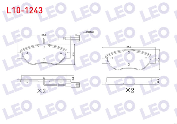 LEO L10-1243 | Fren Balata Ön Fişli Fiat Stilo (192) 1.4 16V 2001-2010 / Mıto (955) 1.4 T 2008-/ Mıto (955) 1.3 JTD 2008-/ Mıto (955) 1.6 JTD 2008 -