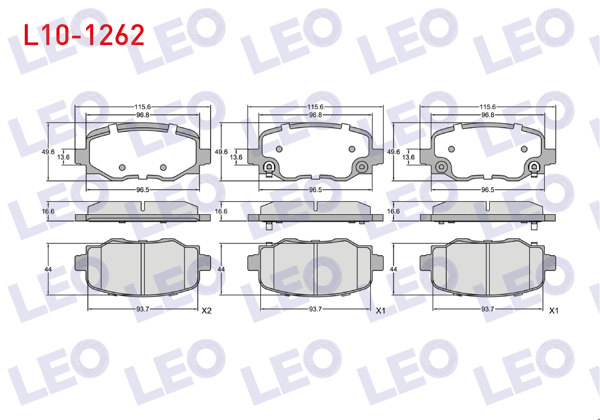 LEO L10-1262 | Fren Balata Arka Ikazlı Fiat 500X 2014-/ Jeep Renegade 2014-/ Cherokee (Kl) 2014-/ Alfa Romeo Tonale 2022 -