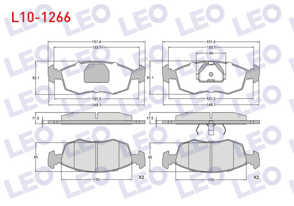 LEO L10-1266 | Fren Balata Ön Fişli Fiat Doblo (119,223) 1.2İ 2001-2010 / Doblo 1.6 Mjt 2001-2010 / Palio 1.2İ 16V 1996-2005 / Palio 1.4İ 1996-2005