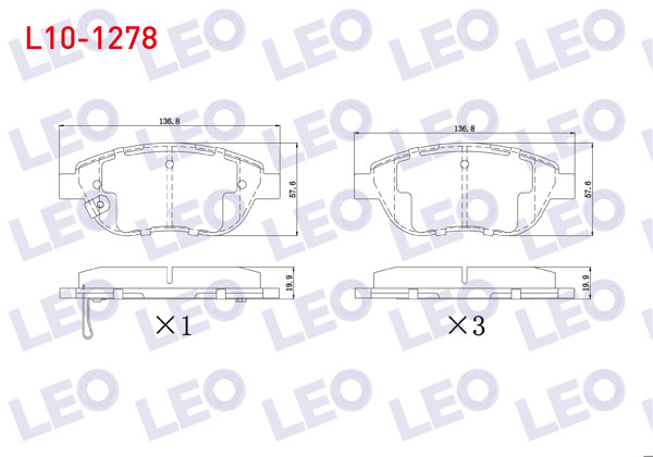 LEO L10-1278 | Fren Balata Ön Ikazlı Opel Corsa D 1.3 CDTI 90 Hp 2006-2014 / Corsa D 1.4 90 Hp 2006-2014 / Fiat 500L 1.3 Mjt 2012-/ 500L 1.4 2012-/ Geely Emgrand Ec7 1.5 2010-2014
