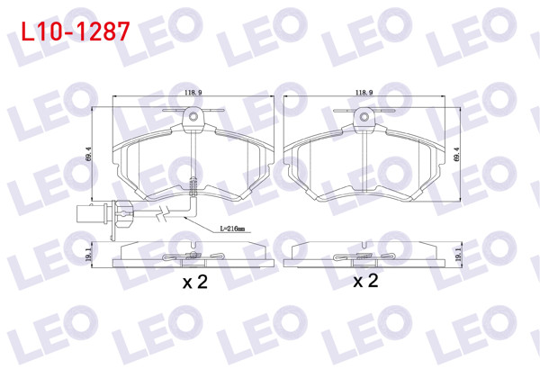 LEO L10-1287 | Fren Balata Ön Fişli VW Passat 1.6 1996-2000 / Passat 1.9 TDI 1996-2000 / Passat 1.8 T 1996-2000 / Audi A4 1.8 T 2004-2008 / A4 1.9 TDI 2004-2008 / A4 2.0 TFSI 2004-2008 / A4 2.0 TDI 2004-2008