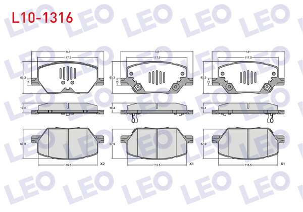 LEO L10-1316 | Fren Balata Ön Ikazlı Fiat 500X 1.4 2014-/ Fiat 500X 1.6 2014-/ Jeep Renegade (Bu) 1.6 Crd 2014-/ Renegade (Bu) 2.0 Crd 2014-/ Compass 1.6 2017-/ Compass 2.0 2017-/ Alfa Romeo Tonale 2022 -