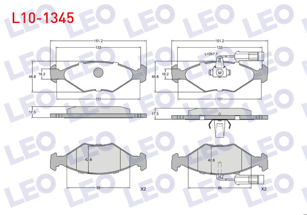 LEO L10-1345 | Fren Balata Fişli On Fiat Palio 1.2İ 16V 1996-2005 / 1.4İ 16V 1996-2005 / 1.6İ 16V 1996-2005 / Albea 1.6 1996-2003 / 1.2 1996-2003 / Siena 1.2İ 1997-2002 / 1.4İ 1997-2002 / 1.6İ 1997-2002