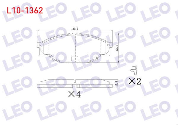LEO L10-1362 | Fren Balata Ön Toyota Hı-Lux Pick Up (_N_) 2.5 D-4D 1983-2005 / Hı-Lux Pick Up (_N_) 2.5 2.4 D 1983-2005 / Hı-Ace III (_H10_) 2.0 1989-1995 / Hı-Ace III (_H10_) 2.4 D 1989-1995