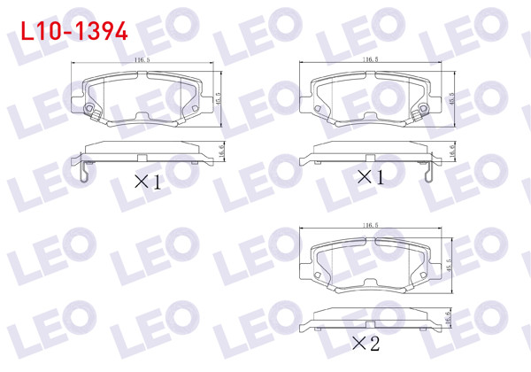 LEO L10-1394 | Fren Balata Arka Ikazlı Fiat Freemont (Jf) 2.0 Mjt 170 Hp 2011-/ Jeep Wrangler III (Jk) 3.8İ V6 2007-/ Chrysler G.Voyager 3.3İ 2008-/ Dodge Nitro 2.8 Crd 4X4 2007 -