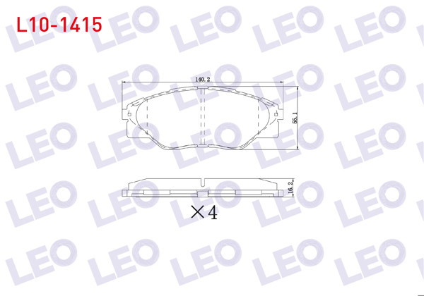 LEO L10-1415 | Fren Balata Ön Toyota Hı-Lux Pick Up (Tgn1_, Ggn2_, Ggn1_, Kun2_, Kun1_) 2.5 D-4D 4X2 15.60mm 2005 -