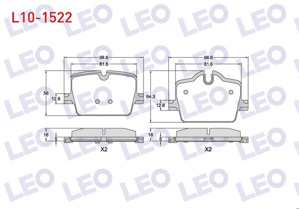 LEO L10-1522 | Fren Balata Arka 16,8 mm BMW 3 Seri (G20, G80, G28) 2018-/ 4 Seri (G23,G83) (G22,G82) 430İ 2020-/ Z4 Roadstar (G29) 2018 -