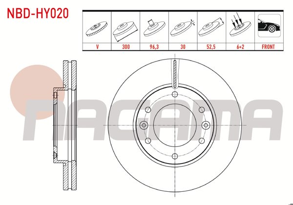 NAGAMA NBD-HY020 | Fren Diski Ön Havalı 6 Bjn 300X30x96,3X52,5 Hyundai H1 2.5 CRDI 2008-| 2 Adet