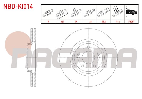 NAGAMA NBD-KI014 | Fren Diski Ön Havalı 5 Bjn 321X28x69x49,2 Kia Sorento (Xm) 2.0 CRDI-2.2 CRDI-2.5 CRDI 2009-2015 / Hyundai Santa Fe (Cm) 2.0 CRDI-2.2 CRDI 2006-2012 / Santa Fe (Dm) 2.0 CRDI 2012-| 2 Adet
