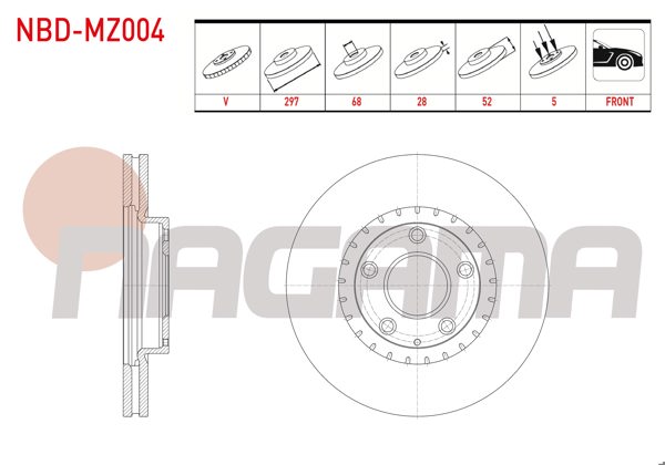 NAGAMA NBD-MZ004 | Fren Diski Ön Havalı 5 Bjn 297X28x68x51,5 Mazda 6 (Gj,Gh) 2.0 2013-/ Cx-5 (Ke) 2.0-2.2 D 2011-/ Cx-5 (Kf) 2.0 2017-| 2 Adet