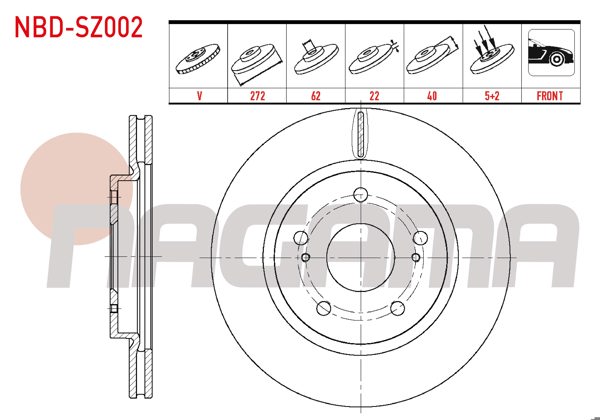 NAGAMA NBD-SZ002 | Fren Diski Ön Havalı 5 Bjn 272X22x62x40 Suzuki Swift IV (Fz,Nz) 1.2 2010-/ Swift IV (Fz,Nz) 1.3 2010-| 2 Adet