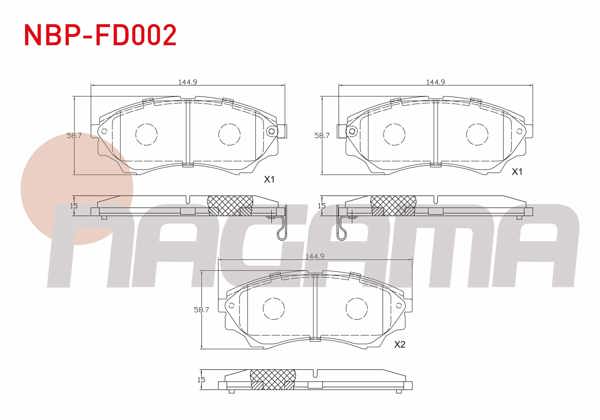 NAGAMA NBP-FD002 | Fren Balata Ön Ikazlı Ford Ranger 2.5 TDCI 4X4 2002-2006 / Ranger 2.2 TDCI 2002-2006 / Ranger 3.0 TDCI 2002-2006 / Ranger 3.2 TDCI 2002-2006 / Mazda B Serisi (Un) 2.5 D 1998-2006