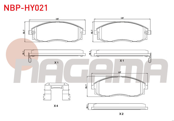 NAGAMA NBP-HY021 | Fren Balata Ön Ikazlı Hyundai Starex 2.4İ 1997-2003 / Starex 2.5 CRDI 1997-2007 / Starex 2.5 TD 1997-2003