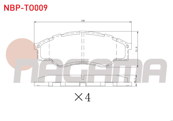 NAGAMA NBP-TO009 | Fren Balata Ön Toyota Hı-Lux Pick Up 2.5 D 2005-2011 / Hı-Lux Pick Up 2.5 D-4D 2005-2011 / Hı-Lux Pick Up 3.0 D-4D 2005-2011