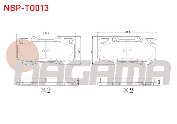 NAGAMA NBP-TO013 | Fren Balata Ön Ikazlı Toyota Hı-Lux Pick Up (Tgn1_, Ggn2_, Ggn1_, Kun2_, Kun1_) 2.5 D-4D 2005-2011