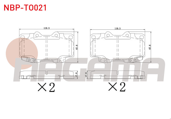 NAGAMA NBP-TO021 | Fren Balata Ön Ikazlı Toyota Hı-Lux Pick Up 2.5 D 2005-2011 / Hı-Lux Pick Up 2.5 D-4D 2005-2011 / Hı-Lux Pick Up 3.0 D-4D 2005-2011