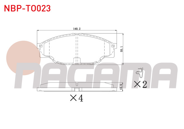 NAGAMA NBP-TO023 | Fren Balata Ön Ikazlı Toyota Hı-Lux Pick Up (_N_) 2.5 D-4D 1983-2005 / Hı-Lux Pick Up (_N_) 2.5 2.4 D 1983-2005 / Hı-Ace III (_H10_) 2.0 1989-1995 / Hı-Ace III (_H10_) 2.4 D 1989-1995