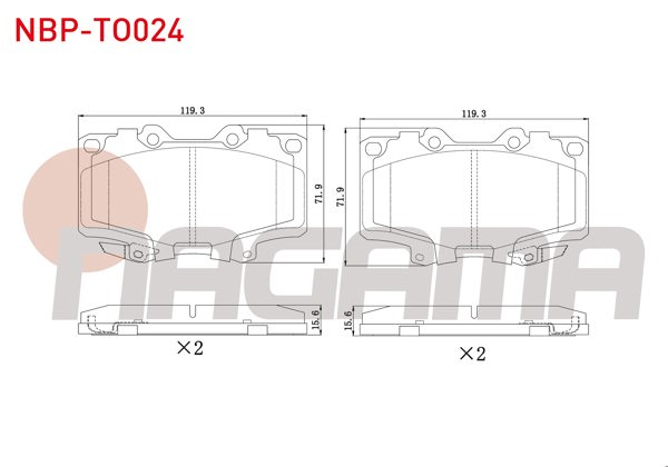 NAGAMA NBP-TO024 | Fren Balata Ön Ikazlı Toyota Hı-Lux Pick Up 2.5 D 1983-2005 / 2.5 D-4D 1983-2005 / Land Cruiser (_J7_) 2.4İ 1984-1996 / Land Cruiser 90 (_J9_) 3.0 TD 1996-2002 / 3.0 D 1996-2002 / 3.0 D-4D 1996-2002