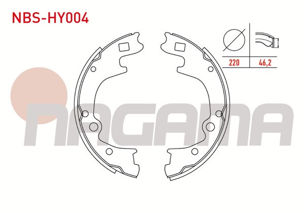 NAGAMA NBS-HY004 | Fren Pabuç Balata Arka 220X46,2mm Hyundai H100 2.5 D Kamyonet 1993-2004