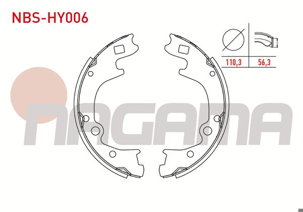 NAGAMA NBS-HY006 | Fren Pabuç Balata Arka 220,6X56,3 mm Hyundai H100 2.5 D Kamyonet 2004-/ Kia K2500 2.5 2003-/ K2500 2.7 Çift Teker 1993-/ Mazda E 2200 (Sr2) 2.2 D 1984-2004