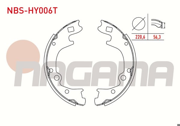 NAGAMA NBS-HY006T | Fren Pabuç Balata Arka 220,6X56,3mm + 1mm Daha Kalın Hyundai H100 Kamyonet 2.5 D 2004 -