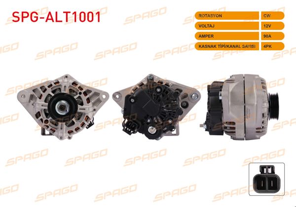 SPAGO SPG-ALT1001 | Alternatör 12V 90A 4Pk (Alt893) Accent 00-05-Era 06-12-Getz 02-08 / Rio 06-11-Cerato 04-07 (Benzinli Araclar İçin)