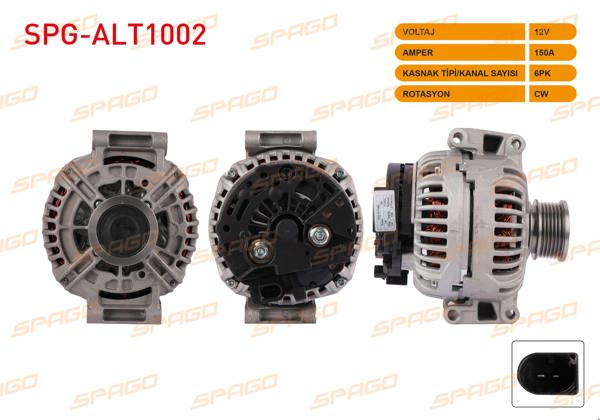SPAGO SPG-ALT1002 | Alternatör 12V 150A 6Pk (Alt287) Audi A4 00-08-A6 01-05 (Benzinli Araclar İçin)