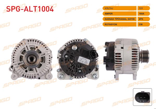 SPAGO SPG-ALT1004 | Alternatör (V Tipi) 12V 180A 6Pk (Alt8600) Transporter T5 T6-Crafter 06-16-Caddy 15-20