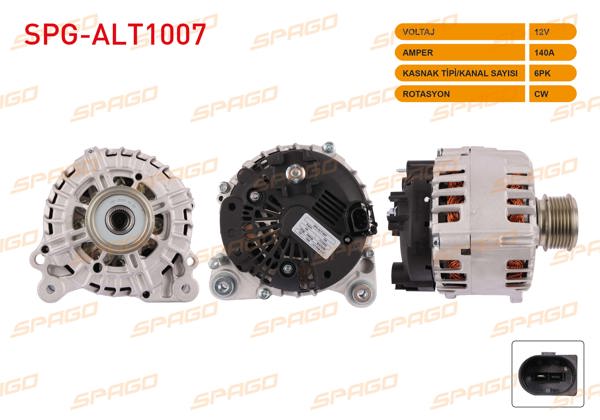 SPAGO SPG-ALT1007 | Alternatör (V Tipi) 12V 140A 6Pk Golf VI-Jetta III IV-Caddy III IV / A3 09-15-Q3 11-18 (1.6 2.0 TDI Araclar İçin)